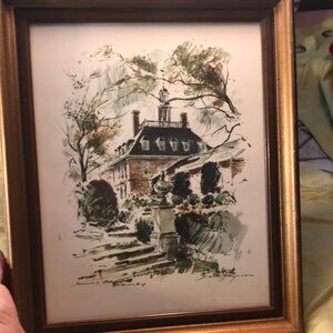 Colonial Williamsburg souvenir of Governor’s Palace/print/ wood framed/glass